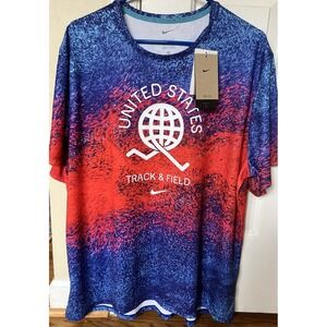 Nike Dri-FIT USA Miler Track & Field Men's XL Blue/Red UPF 40+ T-shirt NWT